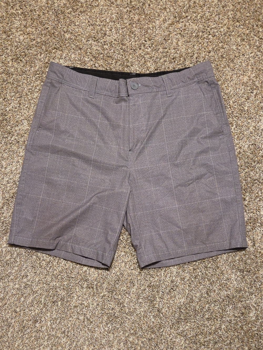 GEORGE Men's Light Gray Windowpane Flat Front Wet/Dry Hybrid Shorts